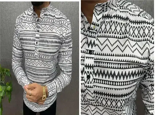 Short Kurta for Men (Black & White, XL)