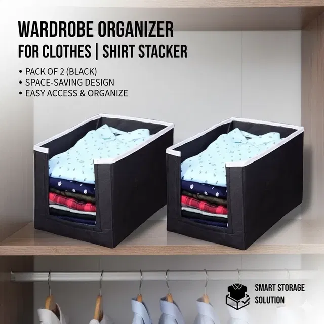 RAJ BAG Garment Cover / Cloth Cover / Shirt Stacker / Shirt Organizer for Men Travel / Wardrobe Organizer for Storage Clothes / Cloth Organizer for Wardrobe / Storage Box For Clothes (Pack of 2, Black)
