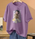 Cotton Blend Printed T-shirt for Women, Purple 