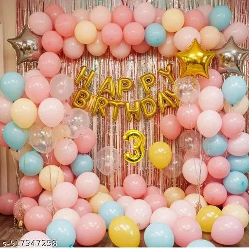 57 Pcs 3rd Birthday Decoration kit, Multicolour, Set of 1