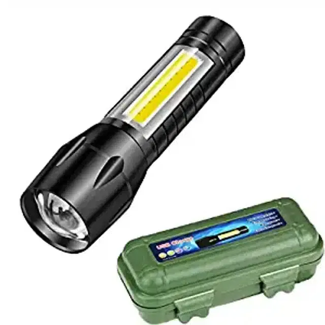 Zoomable Handheld XPE+COB Mini USB Rechargeable LED Flashlight (Black)