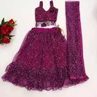 Net Self-Design Lehenga with Choli & Dupatta for Girls 