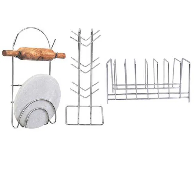 Stainless Steel Cup Stand & Plate Stand & Chakla Belan Stand For Kitchen (Set of 3) (OC-029)