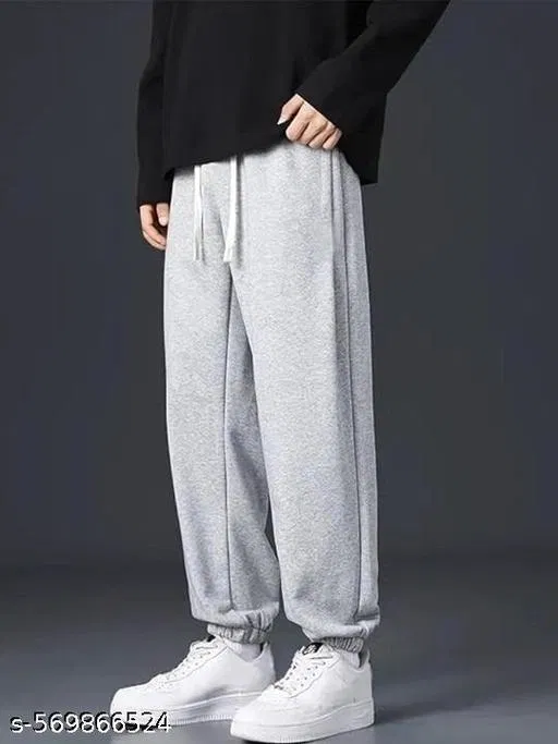 Cotton Blend Solid Trackpant for Men, Grey (L)