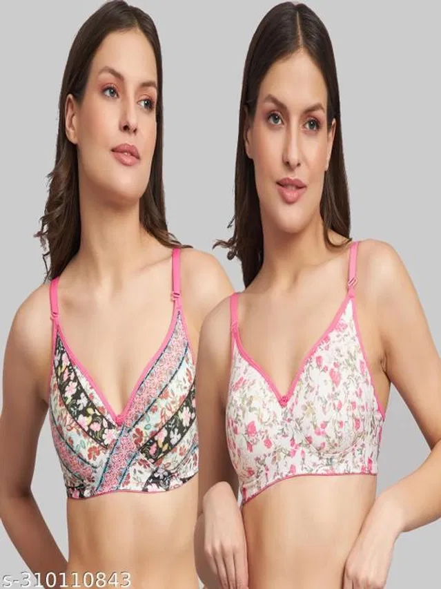 Cotton Blend Printed Padded Bra for Women (Multicolor, 36B) (Pack of 2)