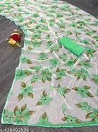 Georgette Printed Saree for Women, Green 