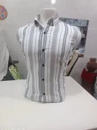 Cotton Blend Striped Shirts for Men, White & Black, Pack of 2 