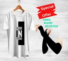 Round Neck Printed T-Shirt with Arm Sleeves for Men (White & Black, S) (Set of 2)