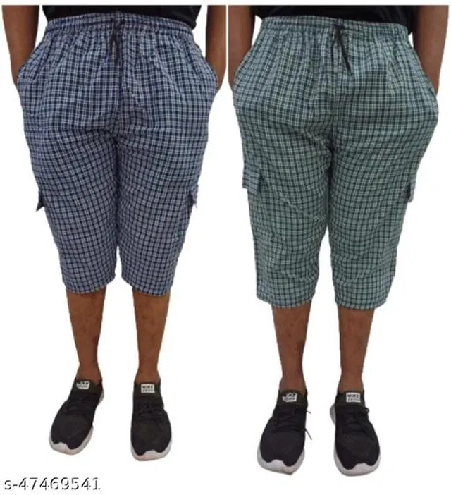 Cotton Three Fourths for Mens (Blue & Green, 46) (Pack of 2)