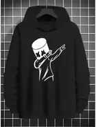 Fleece Printed Hoodie for Men, Black 