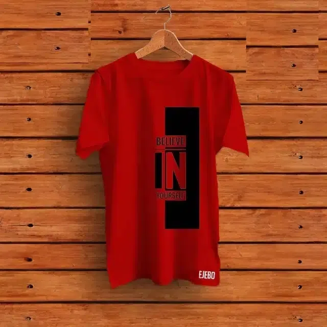 Round Neck Printed T-Shirt for Men (Red, XXL)