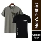 Round Neck Printed T-Shirt for Men, Combo Pack of 2, Grey & Black, XL