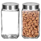 Afast Cube Glass Grocery Container Jar With Airtight Leakproof Attractive Steel Lid 1000ml, Pack Of 2