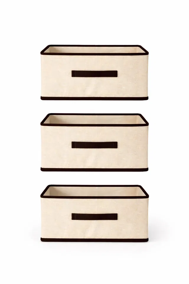 Craft Bazar Multipurpose Foldable Fabric Storage Box with Front Handle for Clothes, Wardrobe Books and Home Organization Pack of 3