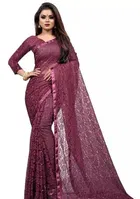 Net Solid Saree for Women 
