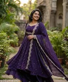 Embroidered Vichitra Silk Kurta Set for Women 