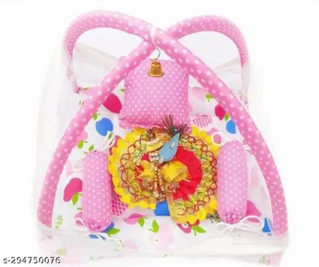 Laddu Gopal Bed with Mosquito Net (Pink)