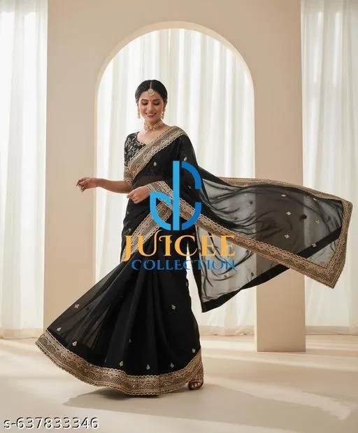 Georgette Saree for Women, Black (5.5 M)