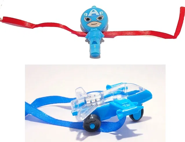 Plastic Aeroplane Jet, Avengers LED Light & Whistle Kids Rakhi (Multicolor, Pack of 2)
