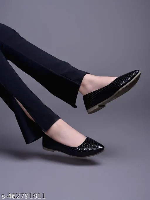 Solid Patent Leather Ballerinas for Women (Black, IND-8)