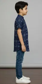 Cotton Blend Shirt For Boys, Blue 