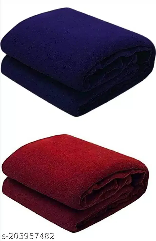 Fleece Single Bed Blanket (Navy Blue & Maroon, 60x90 inches) (Pack of 2)
