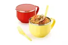 Inner Steel Microwave Safe Noodles, Soup Bowl with Spoon & Lid (Multicolor, Set of 2)