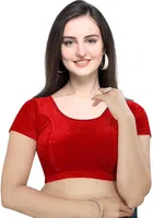 Velvet Half Sleeves Round Neck Blouse for Women (Red, 30)