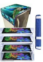 Knit Printed Fridge 4 Pcs Mat with Handle & Top Cover 