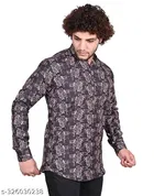 Cotton Blend Printed Short Kurta for Men, Multicolor 