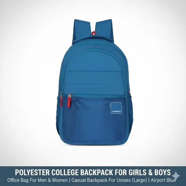 Priority 19 Inch Polyester College Backpack For Girls & Boys | Office Bag For Men & Women | Casual Backpack For Unisex (Large | Airport Blue) - INV23135