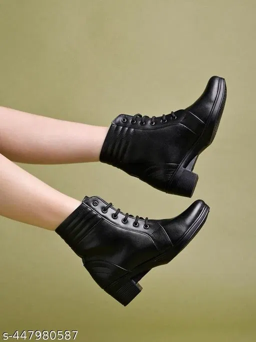 Shoetopia Solid Block Heel Boots Black (IND-3)