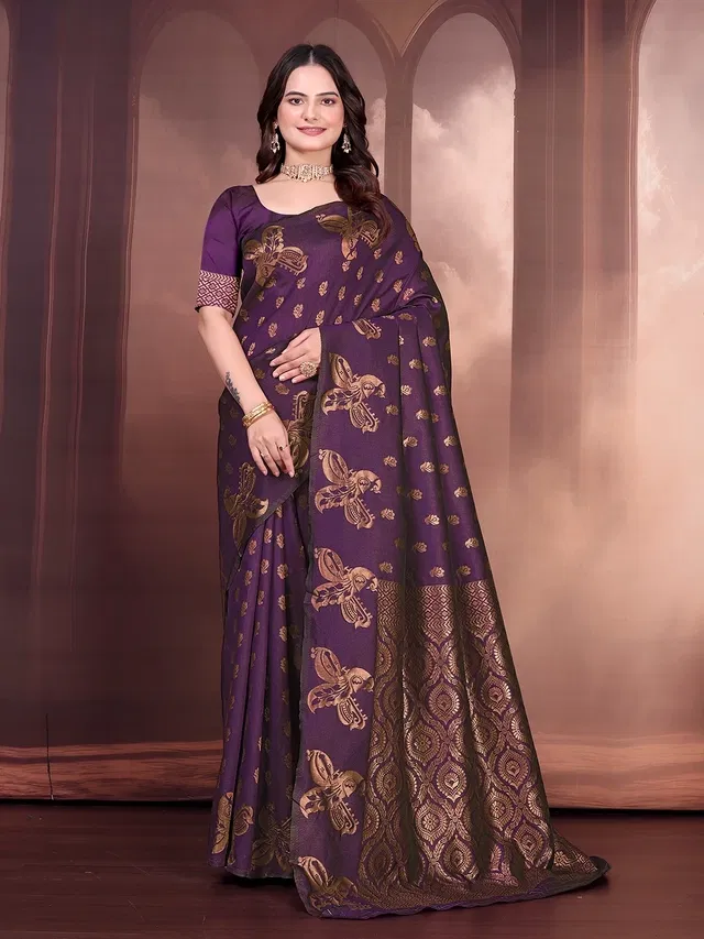Banarasi Silk Embroidered Saree for Women (Purple, 6.3 m)