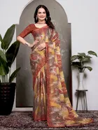 Georgette Printed Saree for Women, Multicolor, Pack of 2 