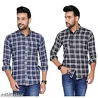 Cotton Blend Checked Shirt for Men, Black & Blue 