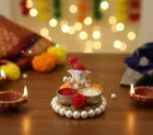 Metal Decoretive Pooja Thali, Multicolour Pack of 1