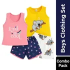 Cotton Blend Printed Clothing Set for Boys, Combo Pack of 2, Peach & Blue & Yellow & White, 12-18 Months