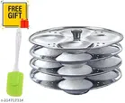 Stainless Steel 4 Plate Idli Maker with Spatula (Silver, Set of 2)