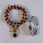 Designer 5 Mukhi Rudraksha Bracelet with Mala for Men (Multicolor, Set of 2)