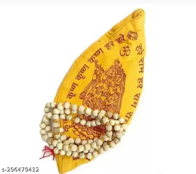 Tulsi Mala with Gomukhi Jap Bag (Yellow & White, Set of 1)
