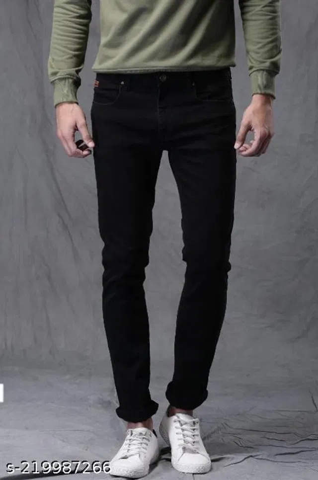 Denim Slim Fit Jeans for Men (Black, 32)