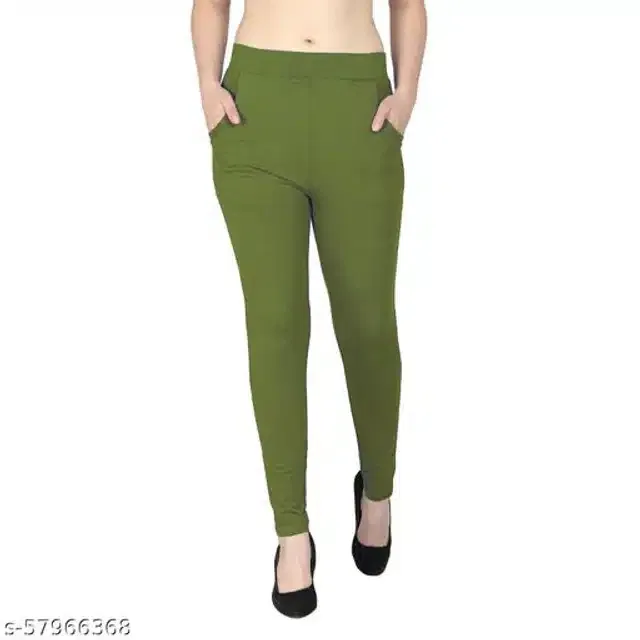 Cotton Lycra Trouser for Women (Green, 32)