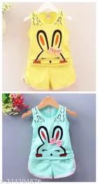 Hosiery Cotton Sleeveless T-Shirt with Pant Clothing Set for Kids 