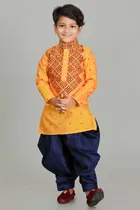 Dupion Silk Printed Kurta with Patiyala Set for Boys 