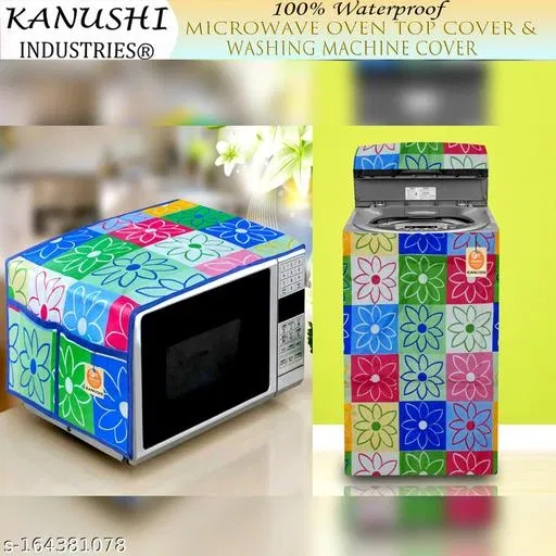 KANUSHI Industries® Microwave / Oven Top Cover With 4 Utility Pockets + 1 Pc Top Load Fully Automatic Washing Machine Cover (Color : multicolor)(MICRO+WASMAC-FULLY-NW-NEW-06)