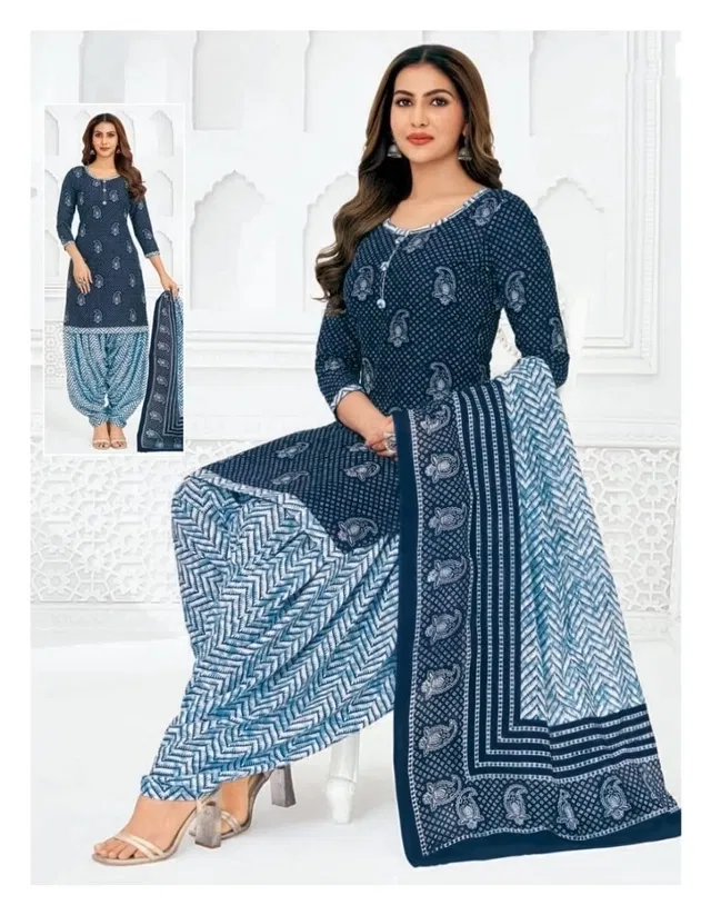 Crepe Floral Punjabi Suits for Women (Blue, Blue)