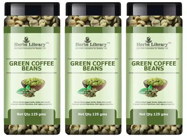 Herbs Library Whole Coffee Beans for Weight Loss (Pack of 3, 125 g)