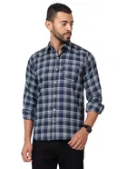 Cotton Blend Checkered Shirt for Men, Navy Blue 
