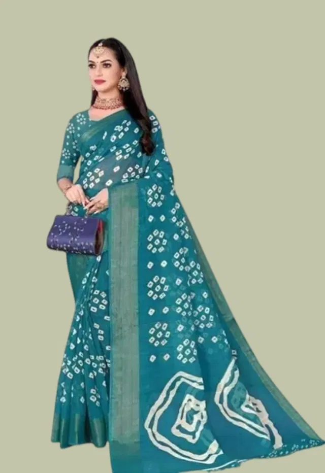 Cotton Printed Saree for Women (Sky Blue, 6 m)