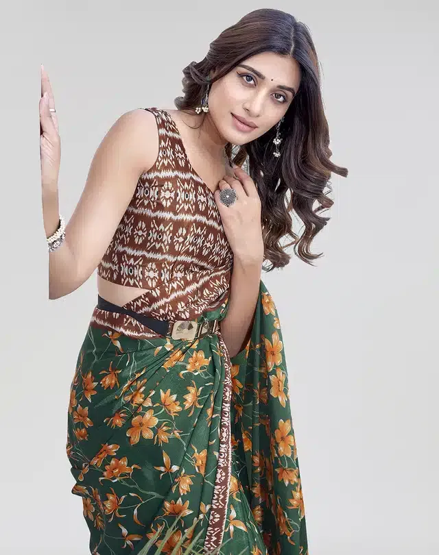 Chiffon Printed Saree for Women (Green, 6 m)